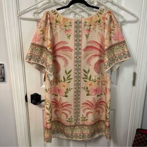 Floral Palm Print Dress with Pink and Green Accents